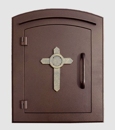 Qualarc MAN-1403-AC Manchester Column Mount Mailbox With Decorative Cross Logo In Antique Copper by Qualarc