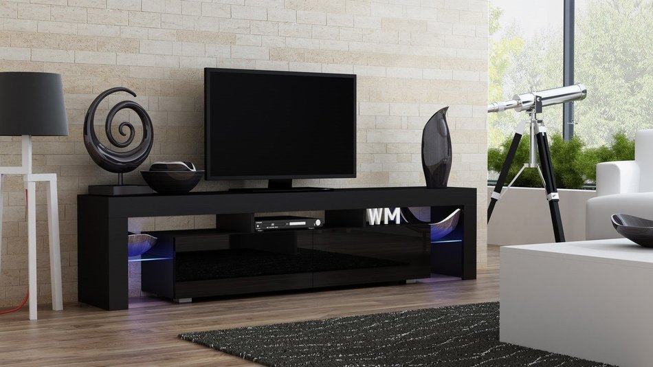 TV Stand MILANO 200 Black Body / Modern LED TV Cabinet / Living Room Furniture / Tv Cabinet fit for up to 90-inch... N7
