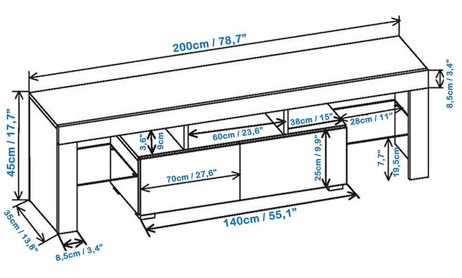 TV Stand MILANO 200 Black Body / Modern LED TV Cabinet / Living Room Furniture / Tv Cabinet fit for up to 90-inch... N8