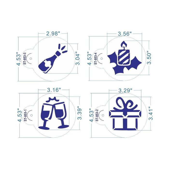 ART Kitchenware 8pcs Christmas Cookie Stencil Set Cupcake Decoration Plastic Stencils for Cake (Gift Box,Bell,...