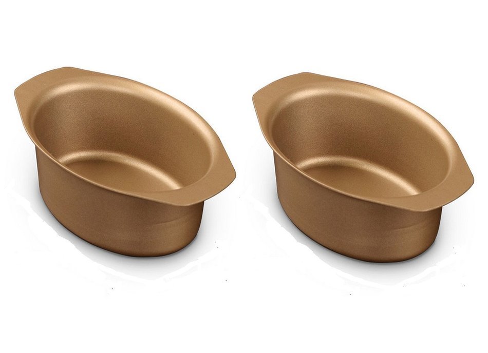 Astra shop Set of 2 Mini Oval Non-stick Cheese Cake Pan Easy Grip Mold, 4.8 x 3 x 1.4 Inch