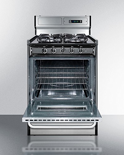 Summit TTM63027BKSW 24" wide gas range with sealed burners, stainless steel doors, and deluxe backguard; replaces...