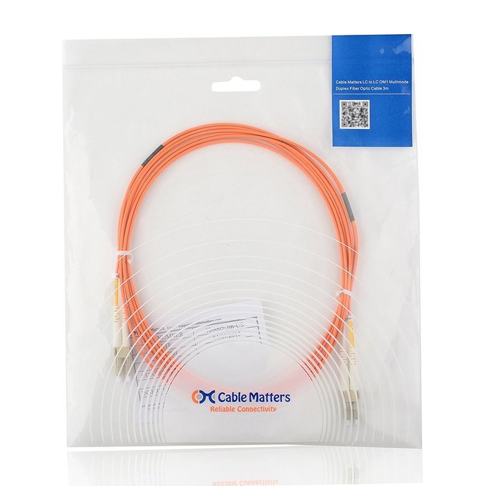 Cable Matters 10Gb 40Gb Multimode OM3 Duplex 50/125 OFNP Fiber Patch Cable LC to LC - 10m N63