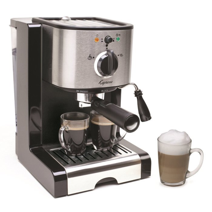 Capresso EC100 Pump Espresso and Cappuccino Machine Bundle with Milk Frother, Frothing Pitcher and Espresso Tamper N2