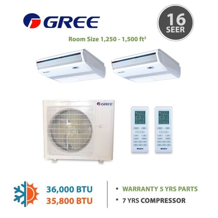 Gree +Multi Penta-Zone Mini Split Ductless Split 42,000 BTU Inverter Heat 9k 9k 9k 9k 12k N22