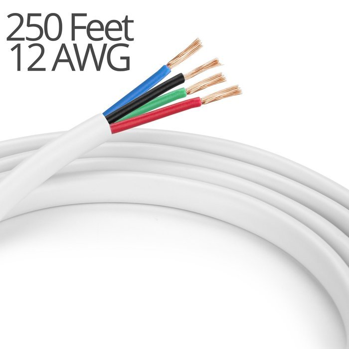 In Wall Speaker Wire | 100 Feet | 14AWG CL3 Rated 4-Conductor Wire White Oxygen Free Copper includes banana plugs... N24