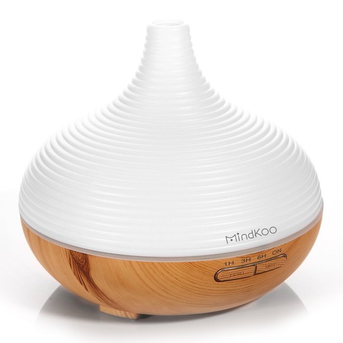 Mindkoo Air Humidifier Purifiers Aroma Essential Oil Diffuser 300ml Wood Grain Base with Cool Mist and Colorful... N3