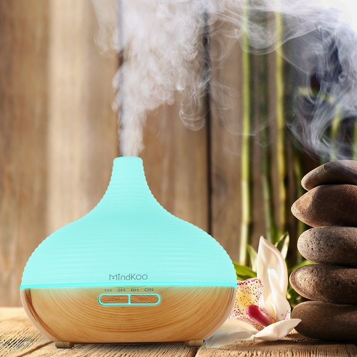Mindkoo Air Humidifier Purifiers Aroma Essential Oil Diffuser 300ml Wood Grain Base with Cool Mist and Colorful... N4
