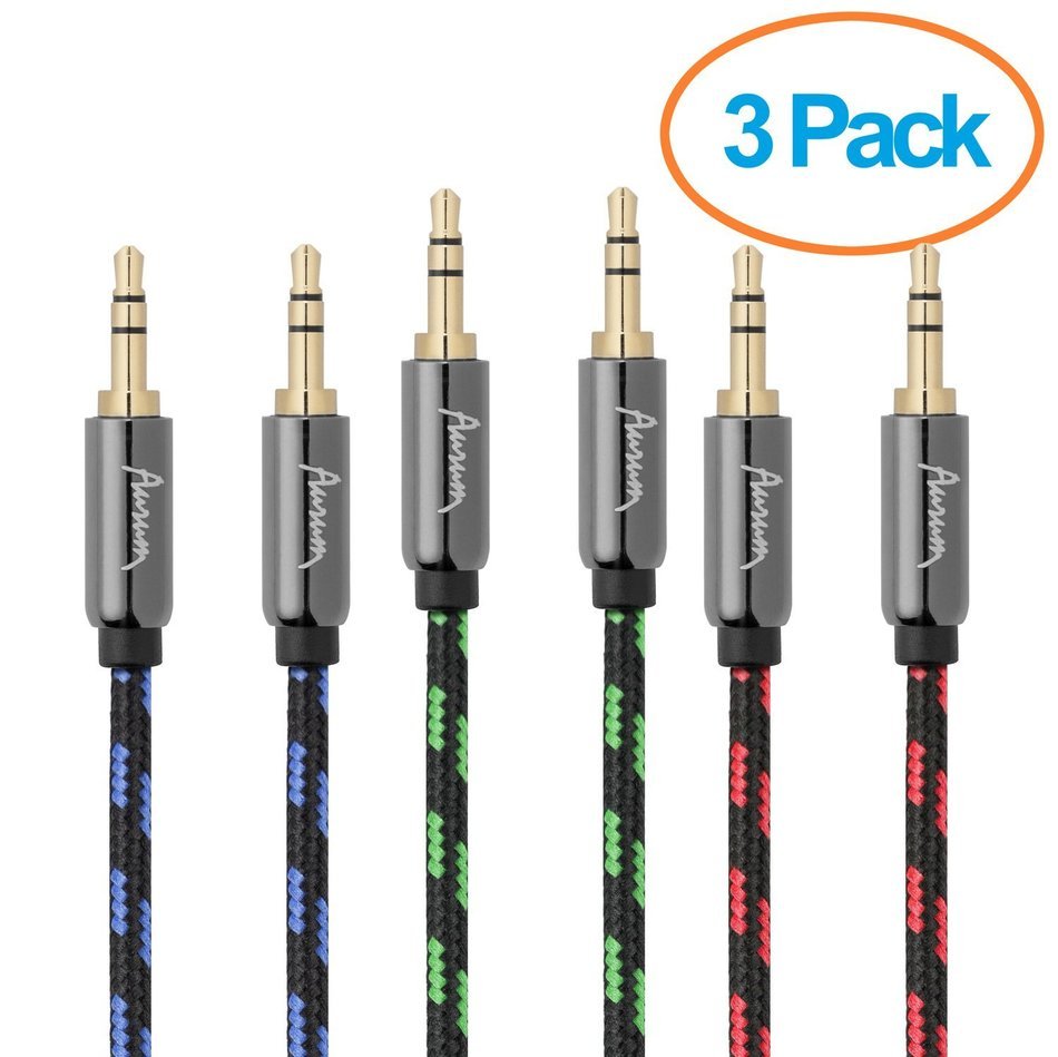 Aurum Cables Male to Male 3.5mm Universal Gold Plated Auxiliary Audio Stereo Cable for iPhone, iPad, iPod, Kindle... N6