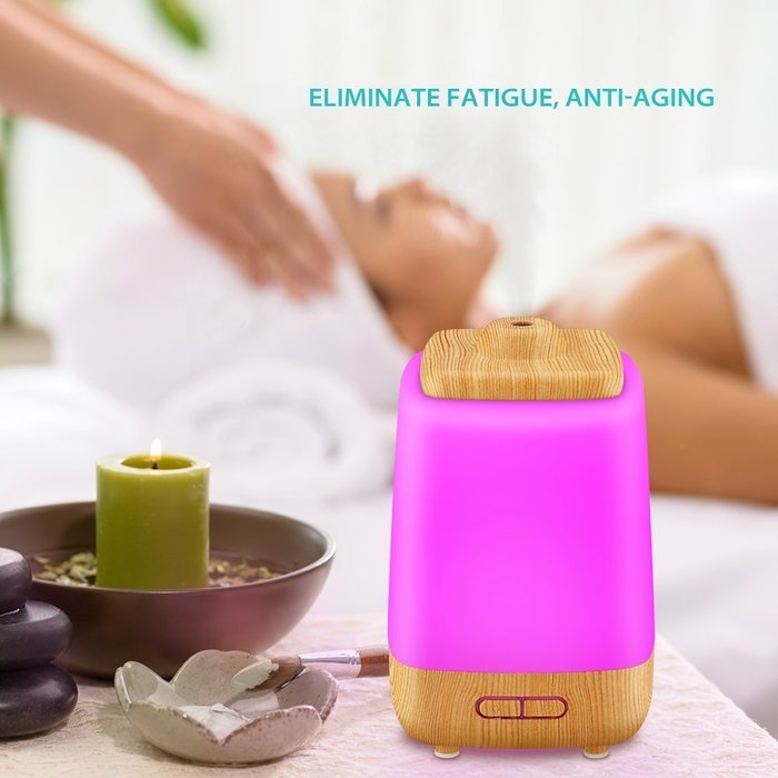 Homasy 200ml Aroma Essential Oil Diffuser, Wood Grain, Night Light with 7 Color LED Changing for Yoga Spa Home... N8