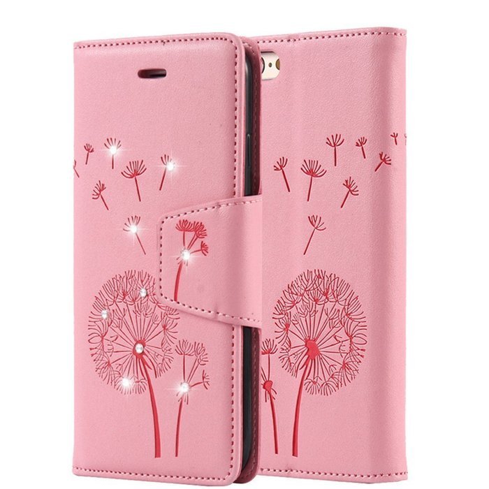 iPhone 6/6S 3D Handmade Diamond Case-Auroralove Gold Bling PU Leather Lovely Dandelion Credit Card Kickstand Flip... N2