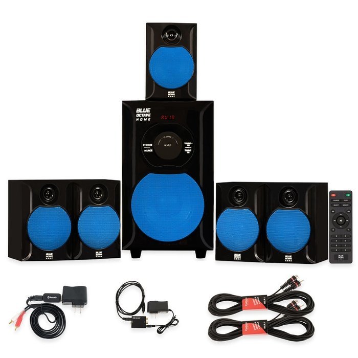 Blue Octave B51 Home Theater 5.1 Speaker System with Bluetooth Optical Input and 2 Extension Cables