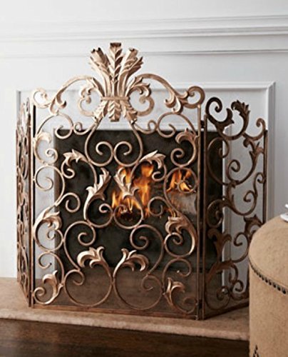 Ornate Gold Acanthus Scroll Iron Fireplace Screen N7
