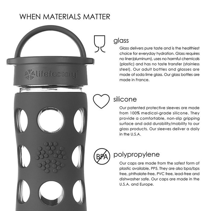 Lifefactory 12-Ounce BPA-Free Glass Water Bottle with Leakproof Cap & Silicone Sleeve, Black N4