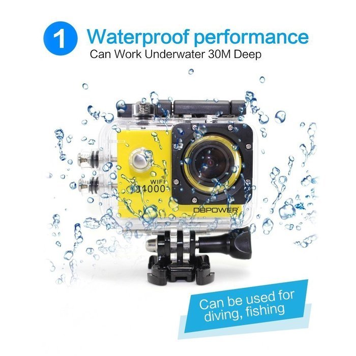 DBPOWER&reg; Waterproof Action Camera 12MP 1080P HD with Free Accessories Kit N4