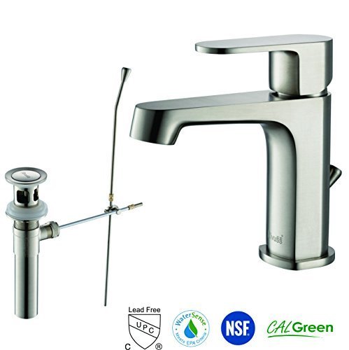 RIVUSS FBS-200-BN Brisbane Lead Free Solid Brass Single Lever Bathroom Faucet with Pull Out Waste, Brushed Nickel...