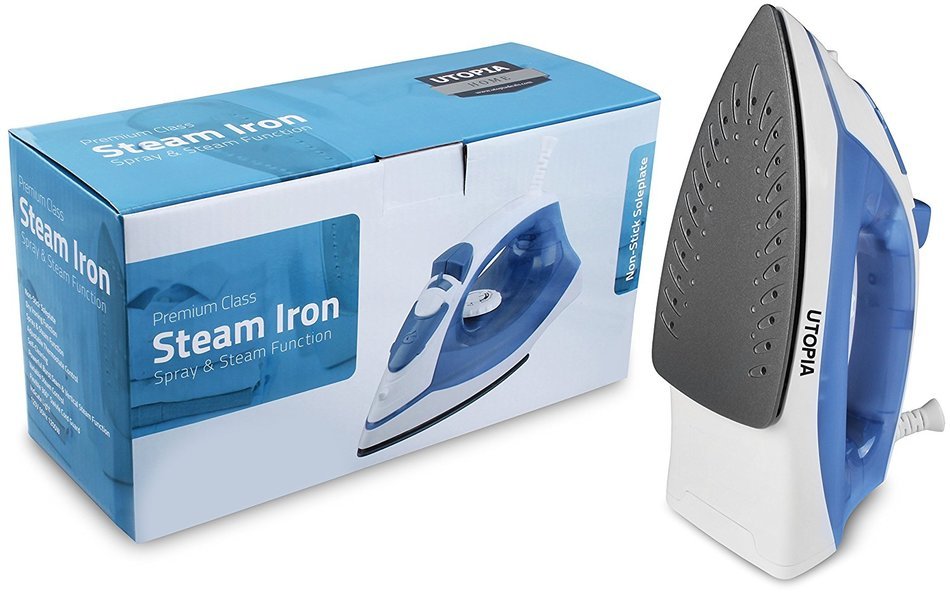 Professional Steam Iron with Nonstick Soleplate - Powerful Steam Output - Dry Iron Function - White/Blue 1200... N2