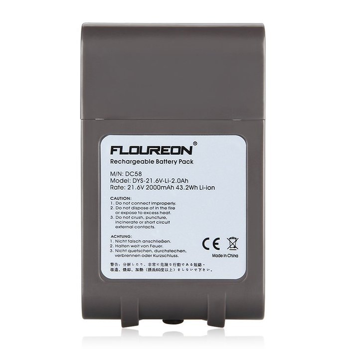 Floureon 21.6V 6S 2000mAh 43.2W Li-ion Replacement Vacuum Cleaner Battery Rechargeable for Dyson DC58, DC59, DC61... N9