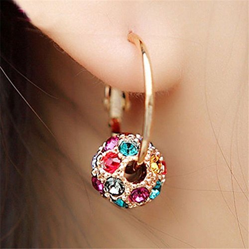 Lovely Korean Women Colorful Crystal Rhinestone Ball Ear Stud Hoop