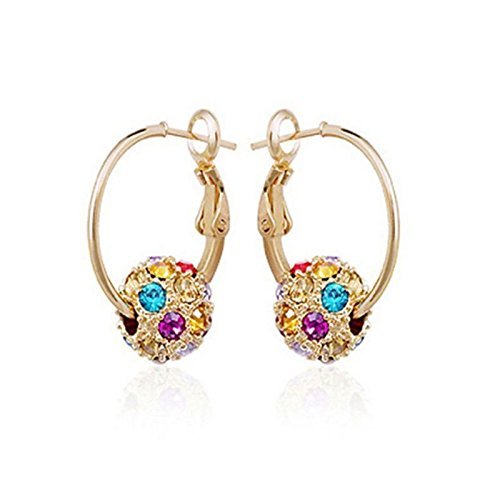 Lovely Korean Women Colorful Crystal Rhinestone Ball Ear Stud Hoop