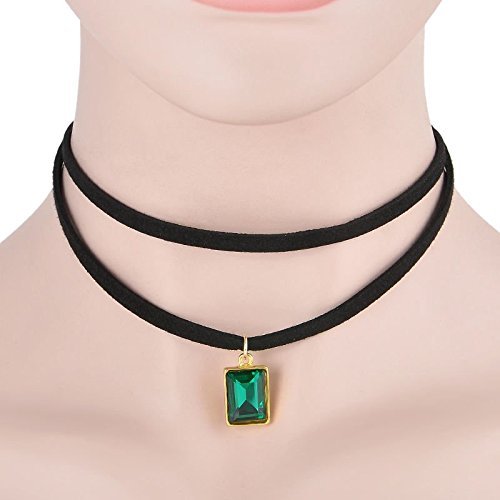 Vintage Women Girl's Velvet Choker Necklace Green Crystal Pendant Gothic Jewelry