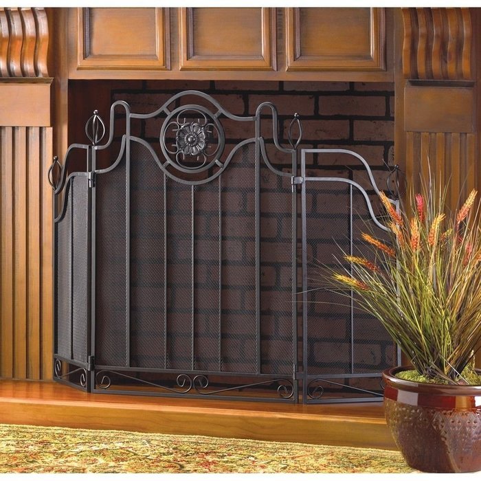 GHP 44.5"x1"x30.75" Black Folding Cast Iron Tuscan Design Fireplace Screen N2