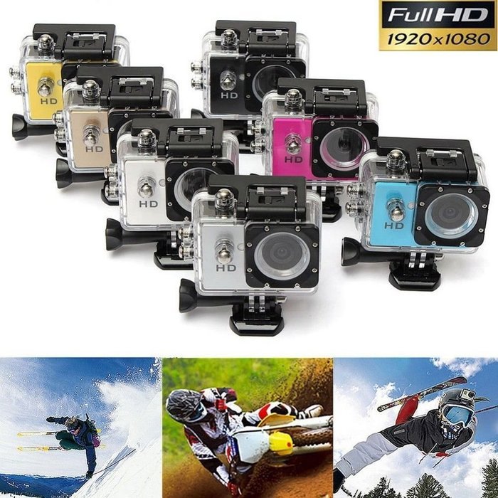 BONUS Blue Full HD Sport Action Camera (like Go Pro) 1080P 30fps 12MP with BONUS 8gb micro sd card