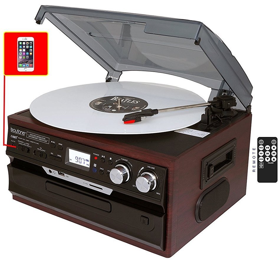 7-in-1 Boytone BT-21DJM-C 3 Speed Turntable 33/45/78 Rpm, Belt Drive, CD, Cassette Player AM/FM/ USB/SD Slot,... N4