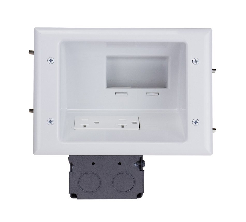 DataComm Electronics 45-0081-WH Recessed AV/HDMI Cable Conceal Plate with Dual Power Surge Suppressor