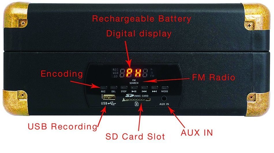 Boytone BT-101TBBK 5 in 1 Briefcase Record Player AC-DC Built in Rechargeable Battery, with 2 Stereo Speakers... N4