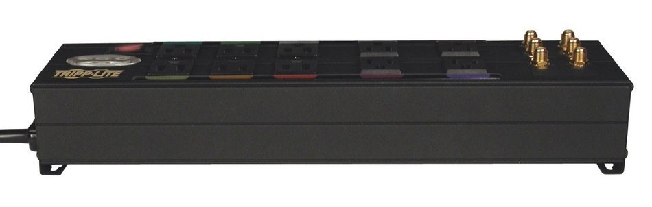 Tripp Lite Isobar 10 Outlet Audio/Video Surge Protector Tel/Modem/Coax/Network 8ft Cord Right Angle Plug (HT10DBS)