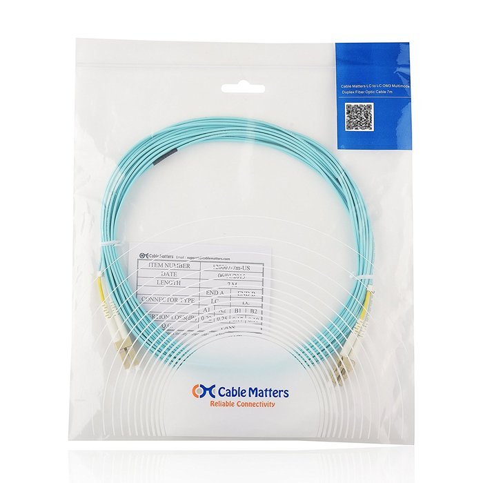 Cable Matters 10Gb 40Gb Multimode OM3 Duplex 50/125 OFNP Fiber Patch Cable LC to LC - 10m N77
