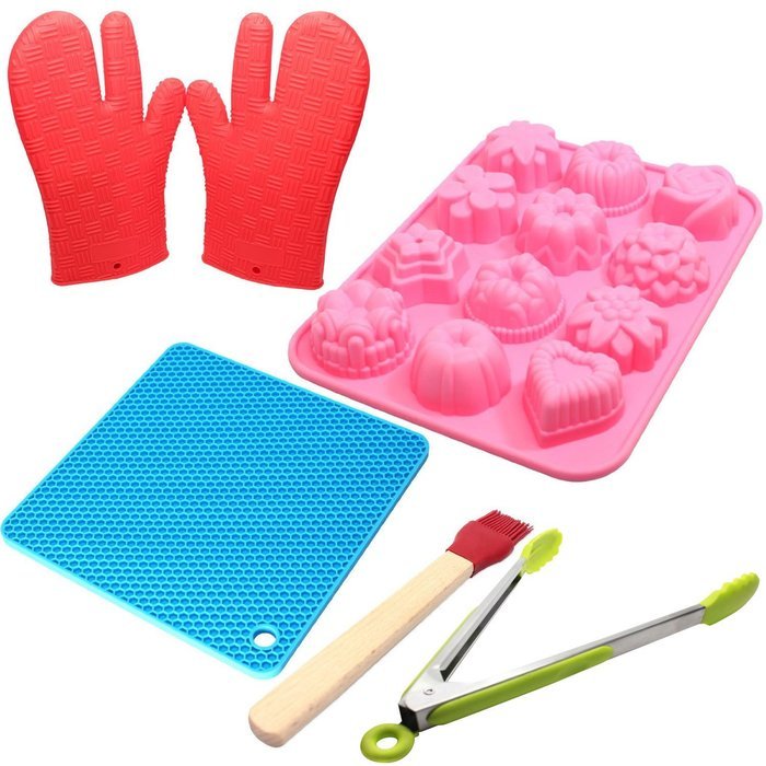 Silicone Bakeware Set - Silicone Candy Molds, Silicone Potholder, Silicone Baking Gloves, Silicone Kitchen Tongs...