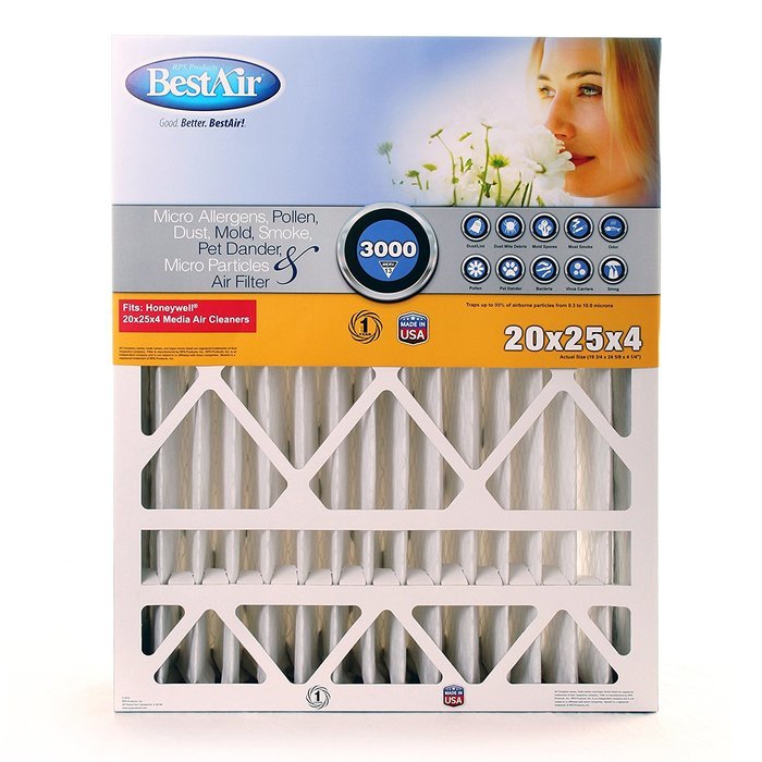 BestAir HW2025-13R Honeywell Pleated Filter, 20 by 25 by 4" N4