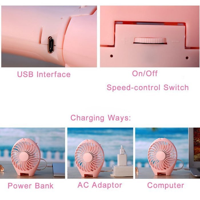 Niceshop Handfan Rechargeable Fans Portable Battery Fan USB Mini Foldable Personal Cooling with Umbrella Hanging... N8