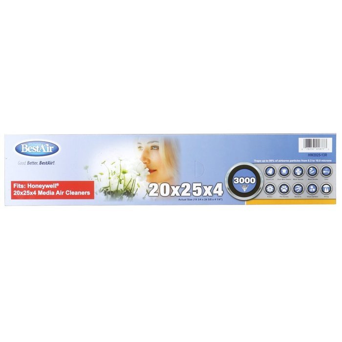 BestAir HW2025-13R Honeywell Pleated Filter, 20 by 25 by 4" N6