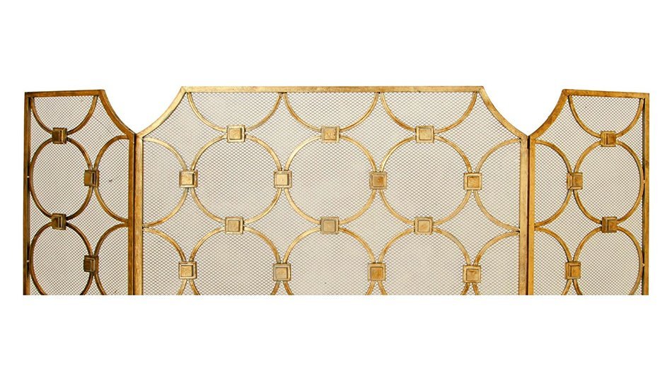 Fireplace Protector Screen w/ 3 Golden Finish Panels for Protection Decoration & Romantic Atmosphere