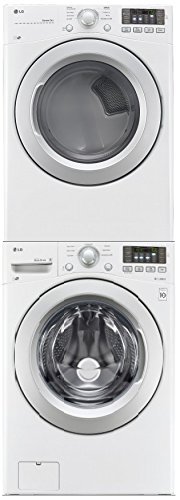 LG White Front Load Laundry Pair with WM3170CW 27" Washer, DLG3171W 27" Gas Dryer and KSTK1 Stacking Kit