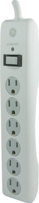 GE 14014 6-Outlet General Purpose Surge Protector, 800 Joules, 8ft Cord, White, with Twist to Lock Safety Covers... N2