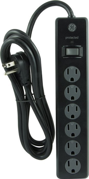 GE 14014 6-Outlet General Purpose Surge Protector, 800 Joules, 8ft Cord, White, with Twist to Lock Safety Covers... N3