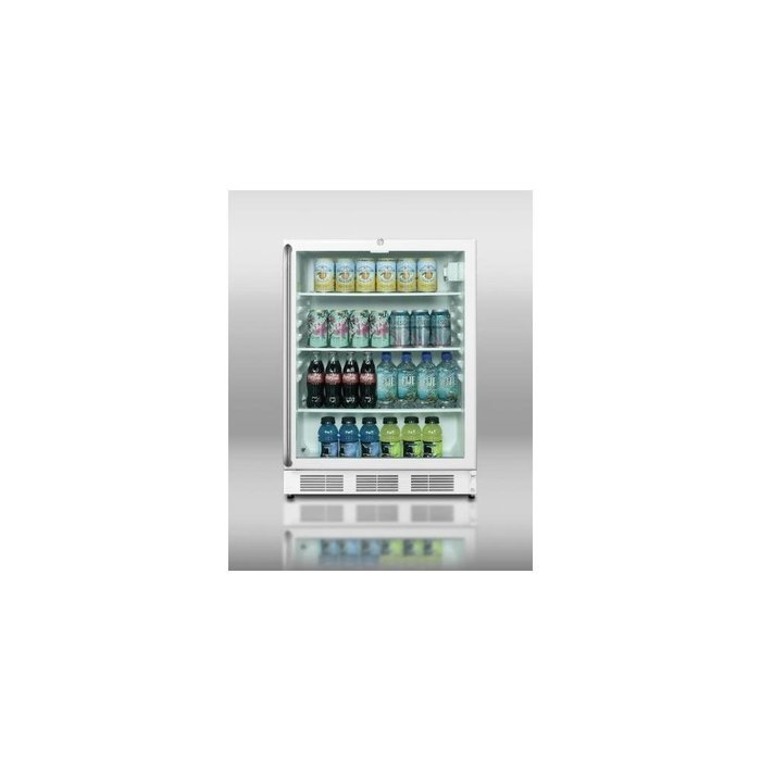 Summit SCR600LSHADA: ADA compliant, commercially approved glass door beverage center with white cabinet, full-length...