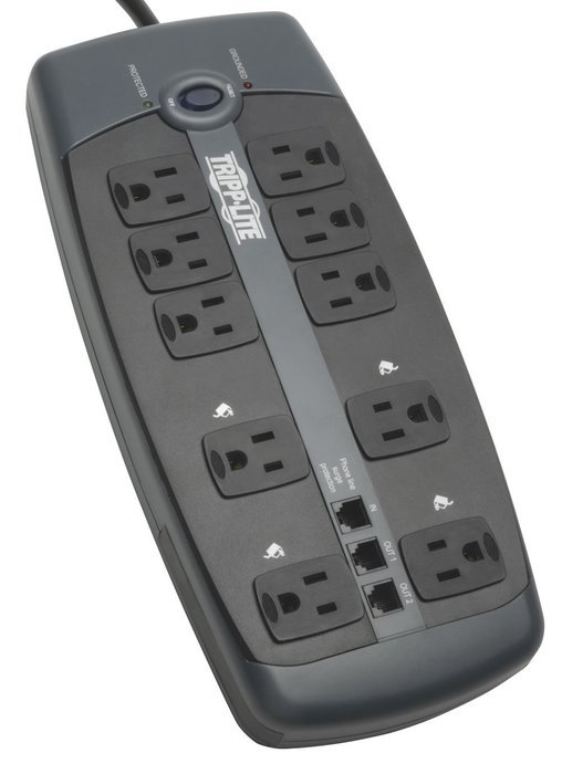 Tripp Lite Isobar 10 Outlet Audio/Video Surge Protector Tel/Modem/Coax/Network 8ft Cord Right Angle Plug (HT10DBS) N4