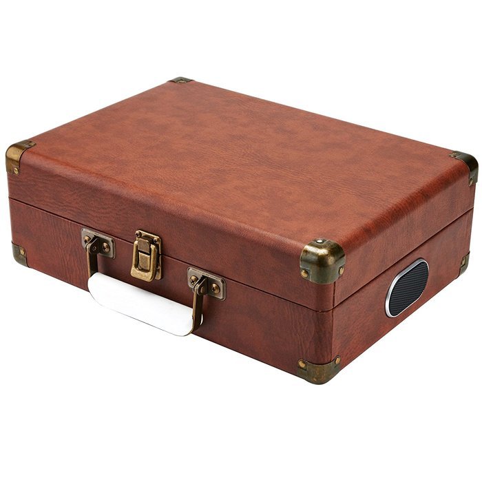 GPO Attache Briefcase Style 3-Speed Portable Vinyl Turntable with Built-in Stereo Speakers and USB Stick for Recording... N16