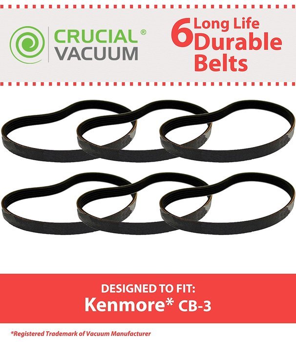 6 Durable Kenmore CB-3 Belts, Fit Kenmore PowerMate Canister Vacuums, Compare to Part # 20-5218, Designed & Engineered... N3