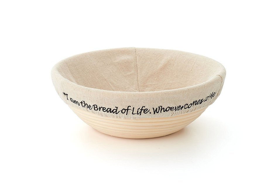 !!! "I am the Bread of Life" Banneton Brotform Proofing Basket - Large 10 Inch Round Cane With Linen Liner&ndash; Rising...