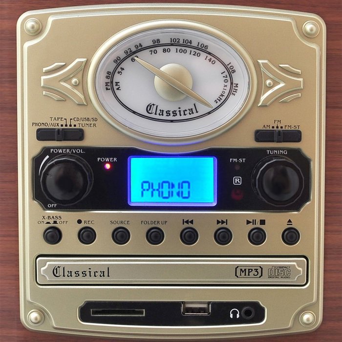 Pyle Home PTCDS7UIW Retro Vintage Turntable with CD/MP3/Casette/Radio/USB/SD, Aux-In and Vinyl-to-MP3 Encoding... N5