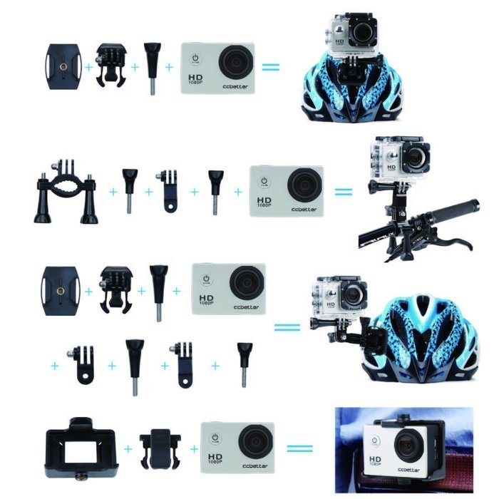 CCbetter 2.0-Inch 12MP 1080P HD CS720 Waterproof Sports Camera with 170&deg; Wide-angle Helmet DVR, 2 Batteries and...