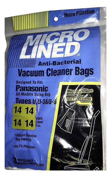Panasonic Type U, U-3 and U-6 compatible vacuum bags, 3 pack