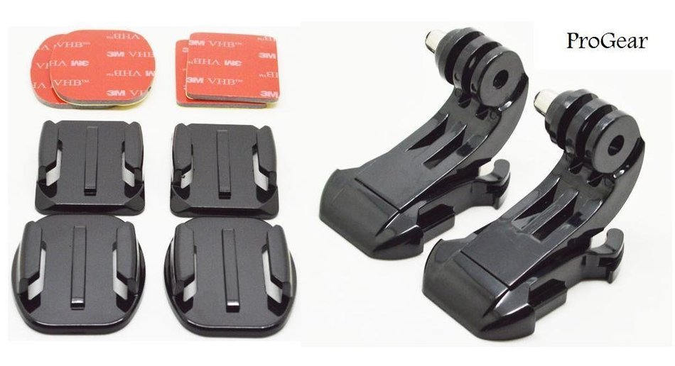 ProGear 2X Curved and 2X Flat Mounts With 3M Pads and 2 J-Hook Vertical Surface Mounts For GoPro Hero 4/3+/3/2...