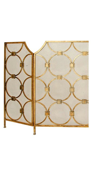 Fireplace Protector Screen w/ 3 Golden Finish Panels for Protection Decoration & Romantic Atmosphere N2